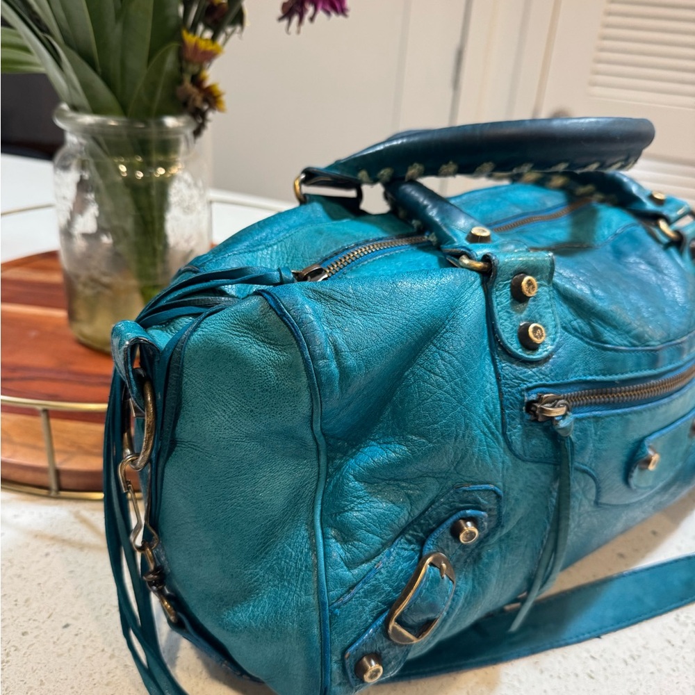 Balenciaga Twiggy Motorcycle Bag – Turquoise Chevre Leather – Authentic RARE - Picture 6 of 16